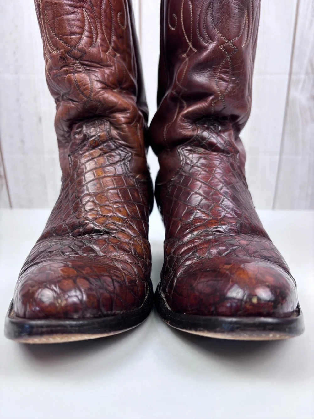Vintage Justin Boots Exotic Alligator Belly Leather Western Cowboy Brown Size 8D - Picture 5 of 16